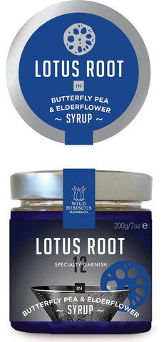 Lotus Root Slices in Butterfly Pea & Elderflower Syrup